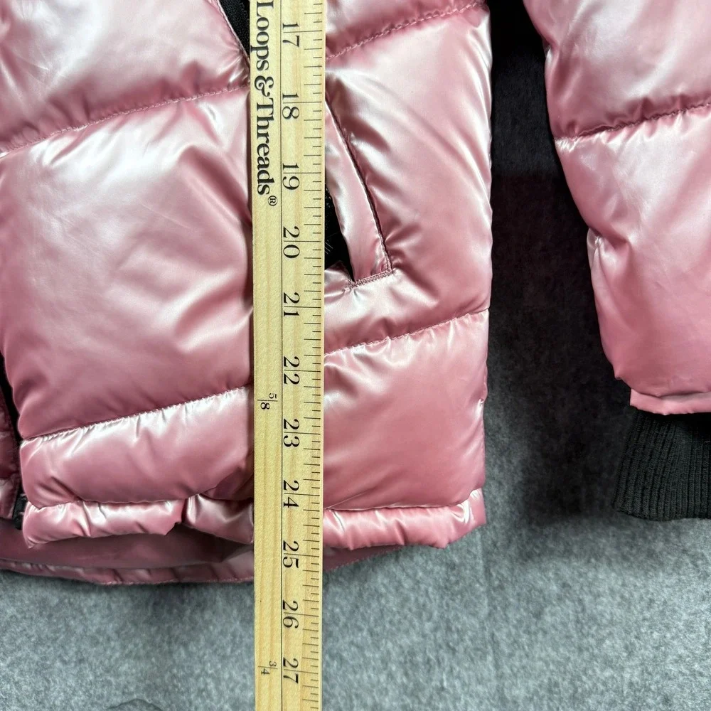 Justice Girls Size 12 Metallic‎ Pink Puffer Jacket Sherpa Lined Faux Fur Hood